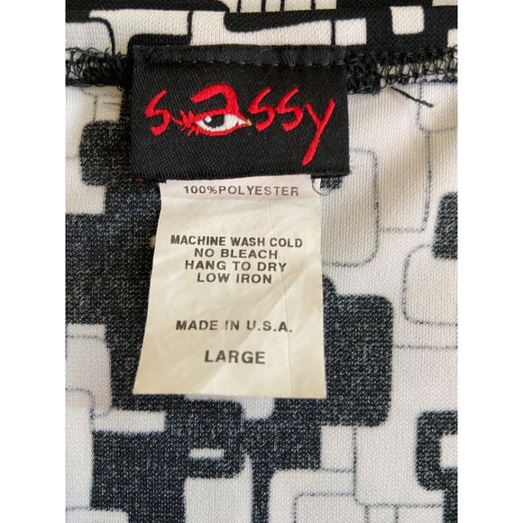 Sassy Womens Mini pencil Skirt Large Black White Geometric Preppy Whimsy Goth - Picture 4 of 6